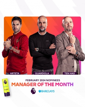 Ứng cử viên HLV xuất sắc nhất tháng 2 tại Premier League: Arteta, Guardiola, Ten Hag