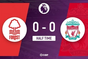 Hiệp một - Liverpool tạm dẫn 0-0 Nottingham Forest, Ilanga sút hỏng một cú sút nào, Hồng quân không có cú sút nào trúng đích trong hiệp một