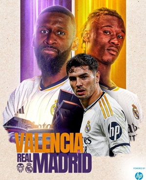 Poster chính thức trận Real Madrid gặp Valencia: Rudiger, Camavinga và Dias xuất hiện