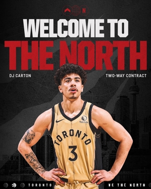 Quan chức của Raptors: Đội đã ký hợp đồng hai chiều với DJ bảo vệ Carton