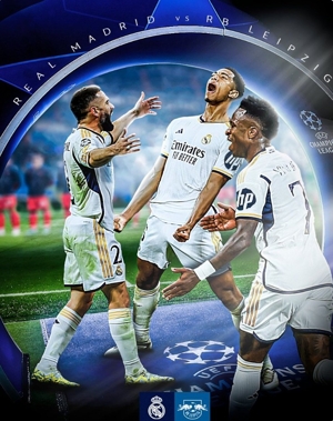 Poster chính thức của Real Madrid trận gặp Leipzig ở Champions League: Bellingham, Vinicius và Carvajal có tên trong danh sách