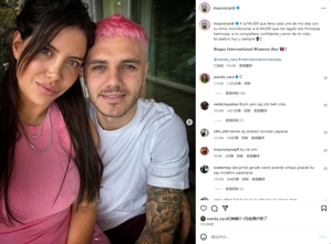 Icardi nhuộm tóc hồng hoàn toàn cho Yixiao, người chuyển sang màu hồng và chúc Wanda một Ngày Phụ nữ vui vẻ